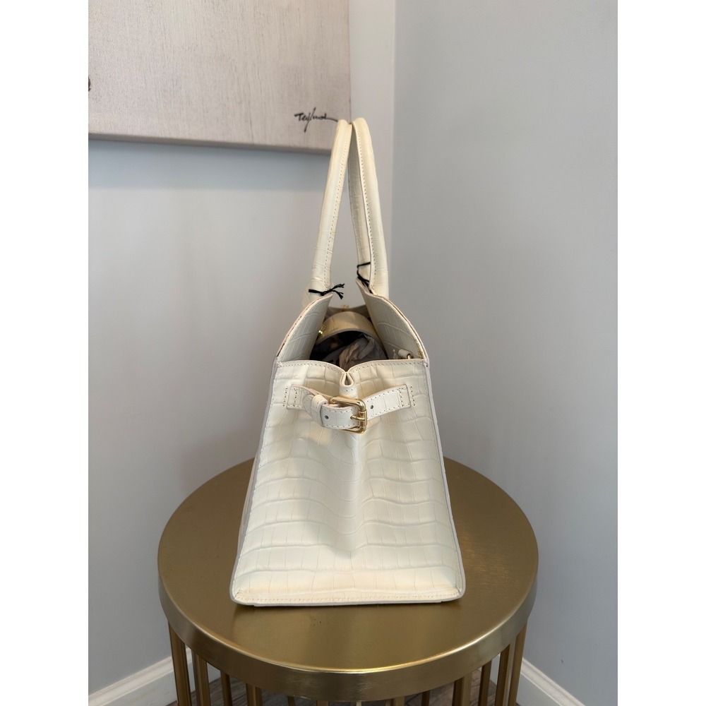 Claudia Firenze Cream Croc Embossed Leather Satchel Handbag NWT - Picture 3 of 12